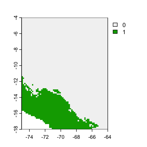 Fig. 4. Zones of strict extrapolation. The green zones represent areas where strict extrapolation occurs.